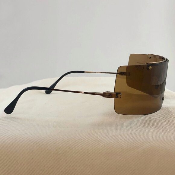 Chloe NWT Rare Vintage Shield Wrap Sunglasses Brown Metal Frame Phoebe Philo Era - Picture 4 of 11